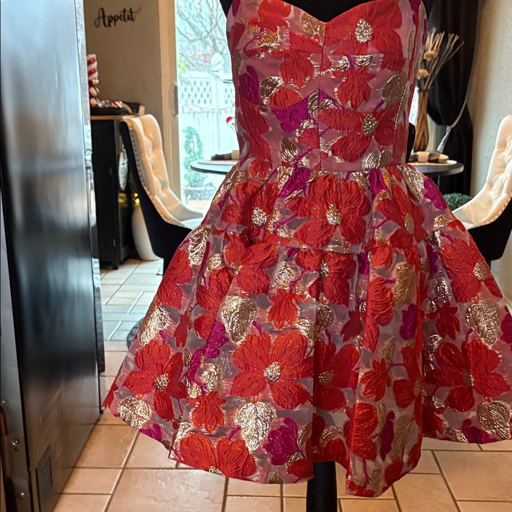 Vibrant Floral Strapless Wedding Dress